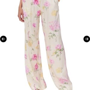 LoveShackFancy Cream Floral Wide Leg Pants